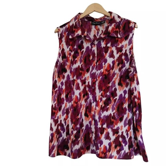 Maggie London Front Button Tank Top Shirt Blouse Purple Orange White 1X - Picture 1 of 7